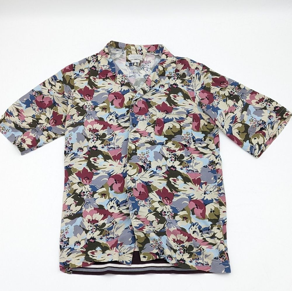 Zara Man Tropical Floral Men's Short Sleeve Collared Button Down Shirt Size Med